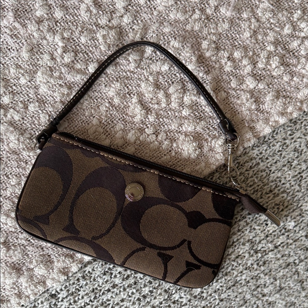 Coach Dark Brown Signature Wristlet *MINT